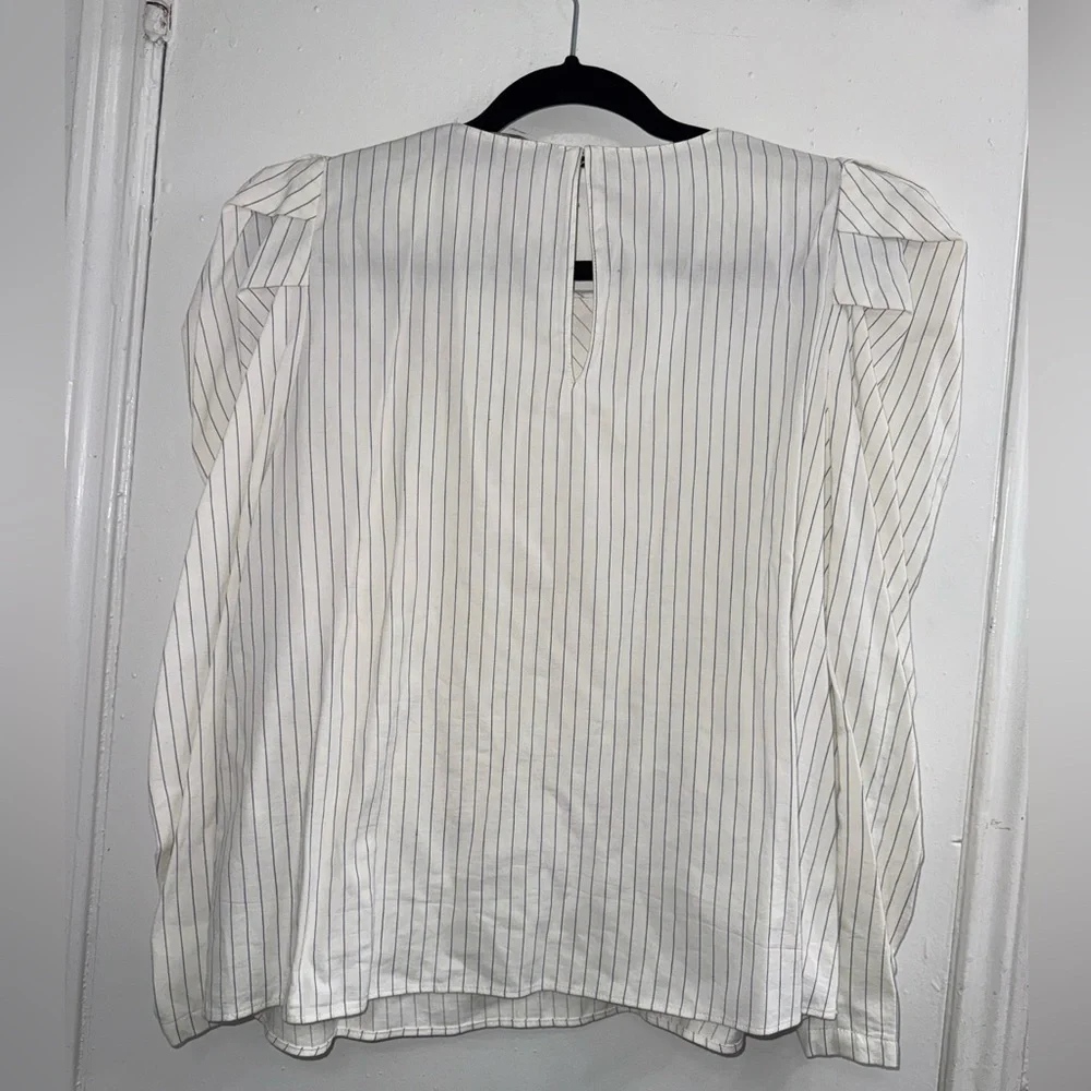 Zara White Striped Shirt with Bow Puff Sleeves size L NWT